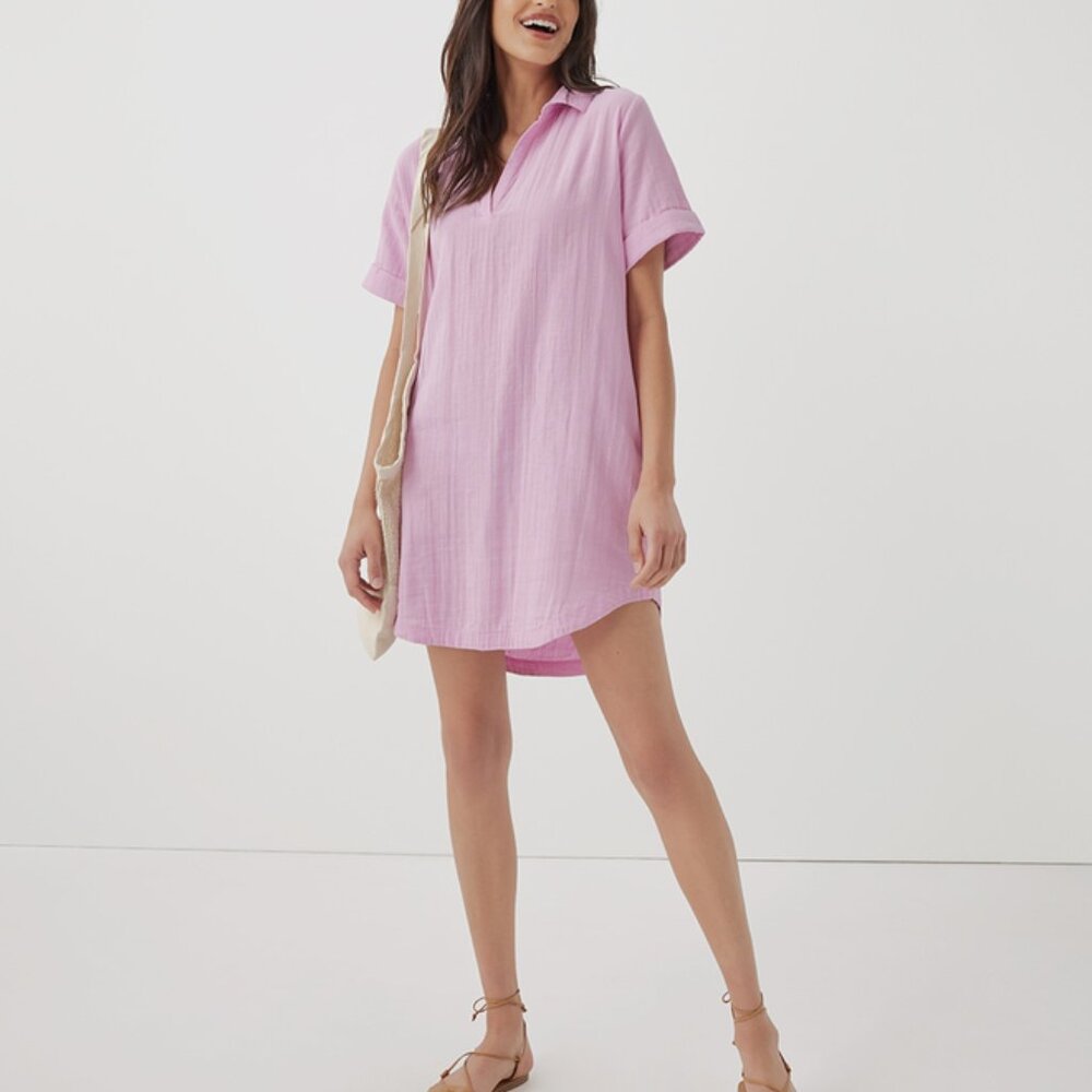 PACT Double Gauze Beach Coverup, Lilac Pink, Small, Used in Good Condition